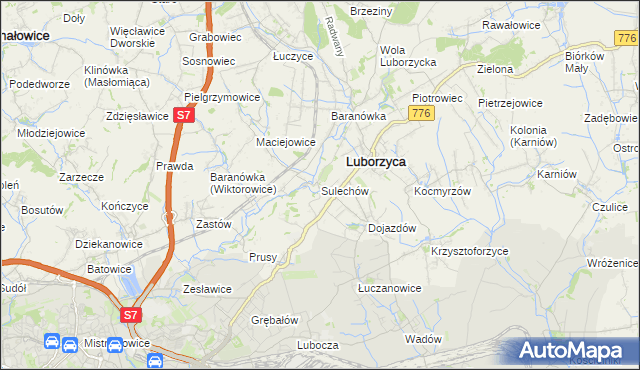 mapa Sulechów gmina Kocmyrzów-Luborzyca, Sulechów gmina Kocmyrzów-Luborzyca na mapie Targeo