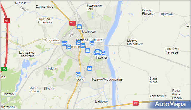 mapa Tczew, Tczew na mapie Targeo
