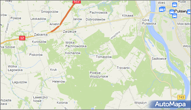 mapa Tomaszów gmina Puławy, Tomaszów gmina Puławy na mapie Targeo