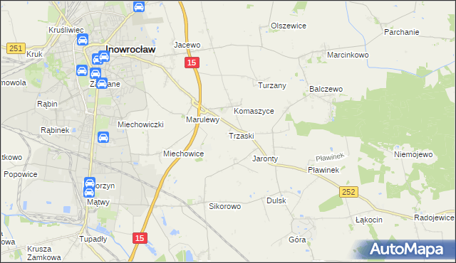 mapa Trzaski gmina Inowrocław, Trzaski gmina Inowrocław na mapie Targeo