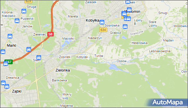 mapa Turów gmina Wołomin, Turów gmina Wołomin na mapie Targeo