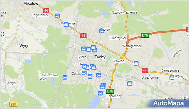 mapa Tychów, Tychy na mapie Targeo