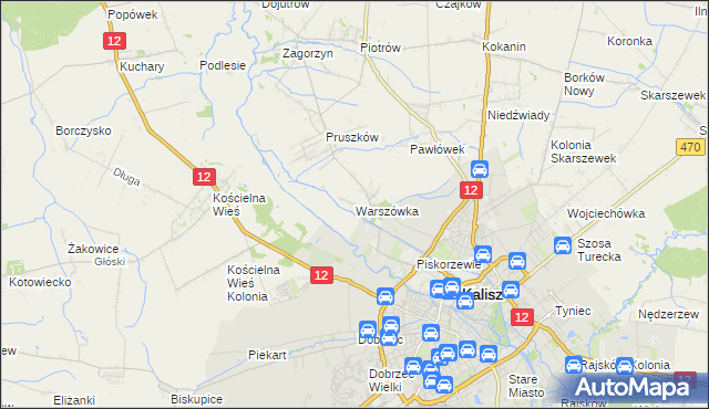 mapa Warszówka gmina Blizanów, Warszówka gmina Blizanów na mapie Targeo