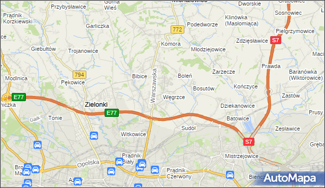 mapa Węgrzce gmina Zielonki, Węgrzce gmina Zielonki na mapie Targeo