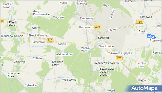mapa Wielka Wieś gmina Szadek, Wielka Wieś gmina Szadek na mapie Targeo