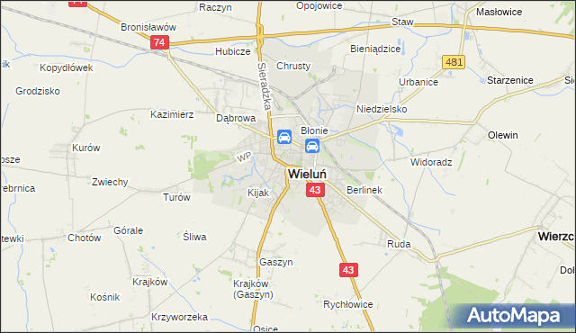 mapa Wieluń, Wieluń na mapie Targeo