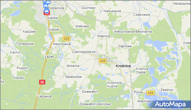 mapa Wierzchowice gmina Krośnice, Wierzchowice gmina Krośnice na mapie Targeo