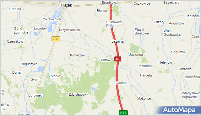 mapa Witów gmina Piątek, Witów gmina Piątek na mapie Targeo