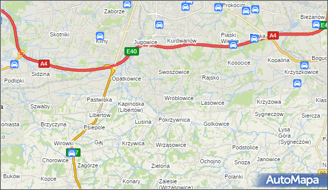mapa Wróblowice gmina Kraków, Wróblowice gmina Kraków na mapie Targeo