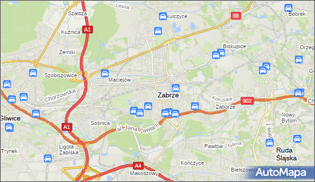 mapa Zabrza, Zabrze na mapie Targeo