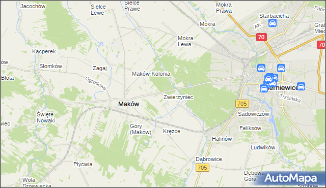 mapa Zwierzyniec gmina Maków, Zwierzyniec gmina Maków na mapie Targeo