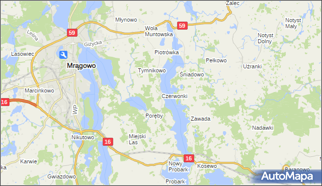 mapa Czerwonki gmina Mrągowo, Czerwonki gmina Mrągowo na mapie Targeo