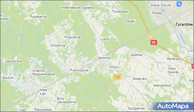 mapa Jesionka gmina Wiskitki, Jesionka gmina Wiskitki na mapie Targeo