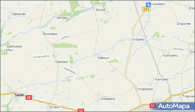 mapa Małocin gmina Nakło nad Notecią, Małocin gmina Nakło nad Notecią na mapie Targeo