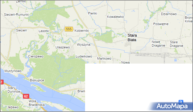 mapa Mańkowo gmina Stara Biała, Mańkowo gmina Stara Biała na mapie Targeo