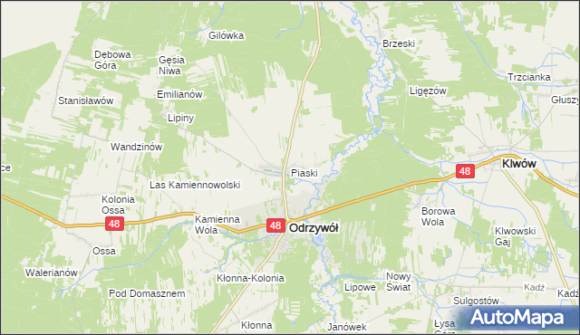 mapa Piaski gmina Odrzywół, Piaski gmina Odrzywół na mapie Targeo