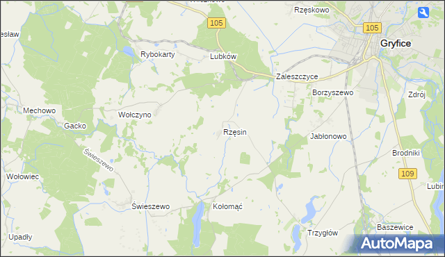 mapa Rzęsin, Rzęsin na mapie Targeo