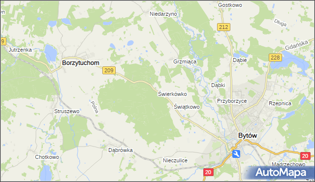 mapa Świerkówko gmina Bytów, Świerkówko gmina Bytów na mapie Targeo