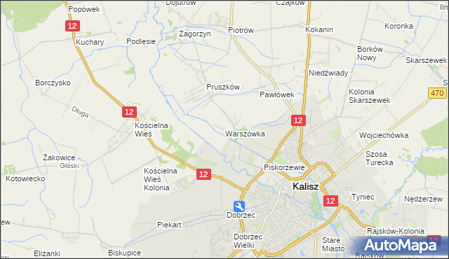 mapa Warszówka gmina Blizanów, Warszówka gmina Blizanów na mapie Targeo