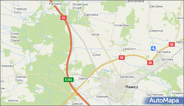 mapa Żylice gmina Rawicz, Żylice gmina Rawicz na mapie Targeo