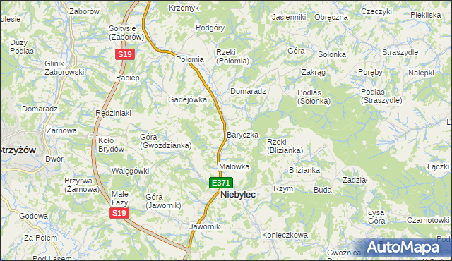 mapa Baryczka gmina Niebylec, Baryczka gmina Niebylec na mapie Targeo
