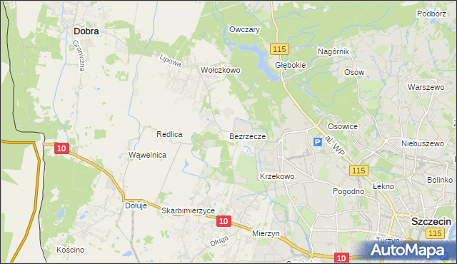 mapa Bezrzecze, Bezrzecze na mapie Targeo