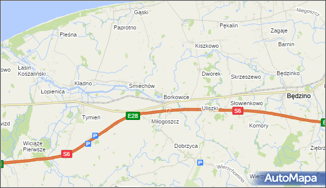 mapa Borkowice gmina Będzino, Borkowice gmina Będzino na mapie Targeo