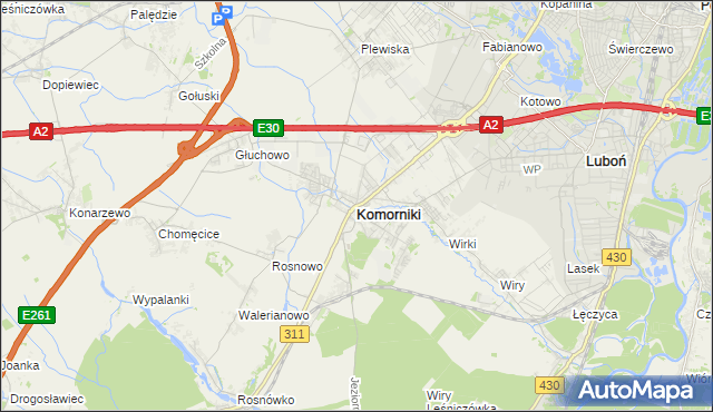 mapa Komorniki powiat poznański, Komorniki powiat poznański na mapie Targeo