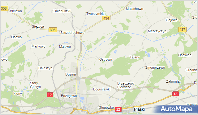 mapa Ostrowo gmina Gostyń, Ostrowo gmina Gostyń na mapie Targeo