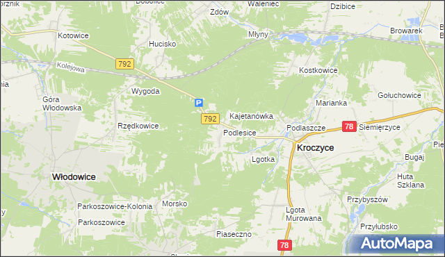 mapa Podlesice gmina Kroczyce, Podlesice gmina Kroczyce na mapie Targeo