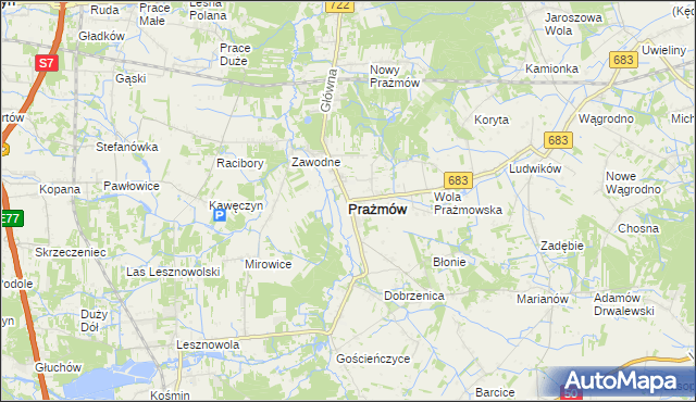 mapa Prażmów powiat piaseczyński, Prażmów powiat piaseczyński na mapie Targeo