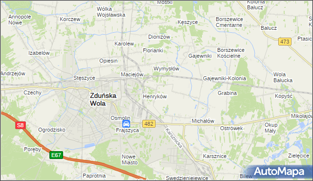 mapa Biały Ług gmina Zduńska Wola, Biały Ług gmina Zduńska Wola na mapie Targeo