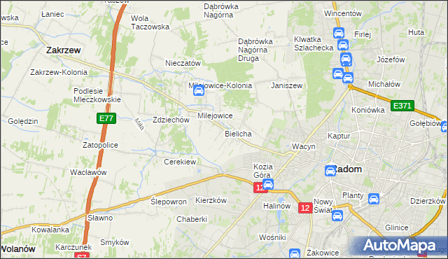 mapa Bielicha, Bielicha na mapie Targeo