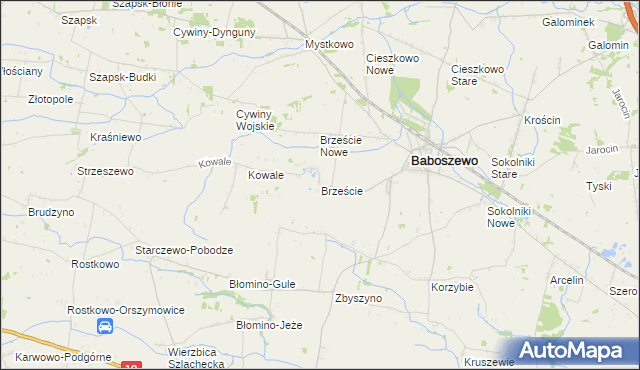 mapa Brzeście gmina Baboszewo, Brzeście gmina Baboszewo na mapie Targeo