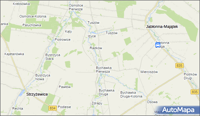 mapa Bychawka Trzecia, Bychawka Trzecia na mapie Targeo