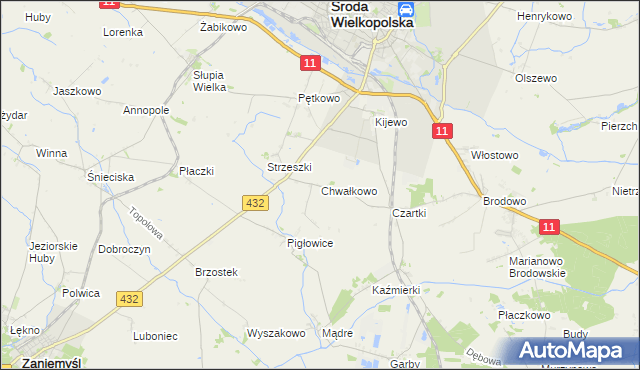 mapa Chwałkowo gmina Środa Wielkopolska, Chwałkowo gmina Środa Wielkopolska na mapie Targeo