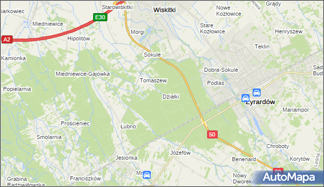 mapa Działki gmina Wiskitki, Działki gmina Wiskitki na mapie Targeo