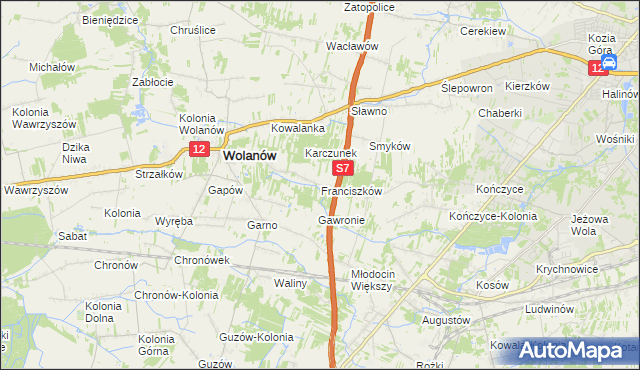 mapa Franciszków gmina Wolanów, Franciszków gmina Wolanów na mapie Targeo