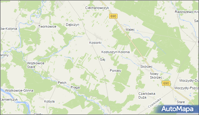 mapa Gaj gmina Ciechanowiec, Gaj gmina Ciechanowiec na mapie Targeo