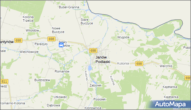 mapa Janów Podlaski, Janów Podlaski na mapie Targeo