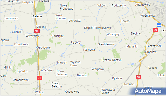 mapa Kalinowa gmina Kutno, Kalinowa gmina Kutno na mapie Targeo