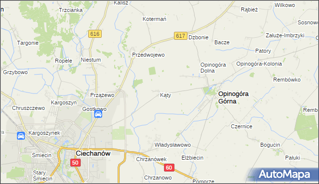 mapa Kąty gmina Opinogóra Górna, Kąty gmina Opinogóra Górna na mapie Targeo