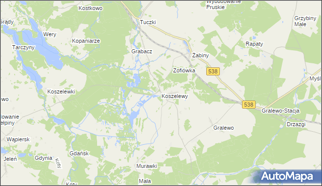 mapa Koszelewy, Koszelewy na mapie Targeo