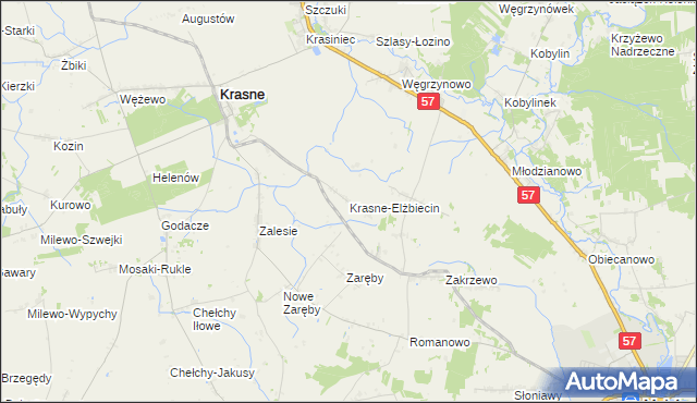 mapa Krasne-Elżbiecin, Krasne-Elżbiecin na mapie Targeo