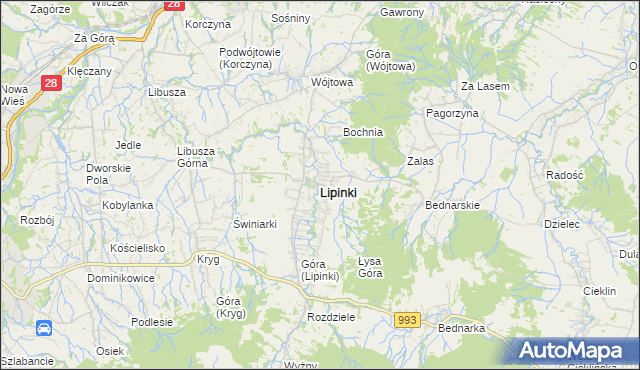 mapa Lipinki powiat gorlicki, Lipinki powiat gorlicki na mapie Targeo