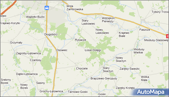 mapa Łosie-Dołęgi, Łosie-Dołęgi na mapie Targeo