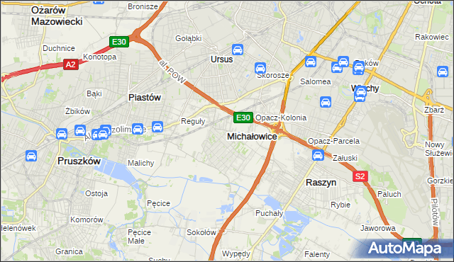 mapa Michałowice powiat pruszkowski, Michałowice powiat pruszkowski na mapie Targeo