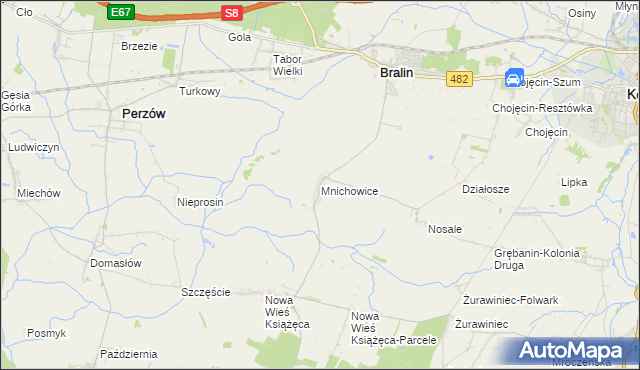 mapa Mnichowice gmina Bralin, Mnichowice gmina Bralin na mapie Targeo