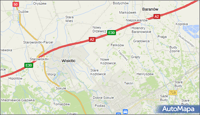 mapa Nowe Kozłowice, Nowe Kozłowice na mapie Targeo