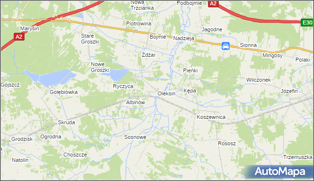 mapa Oleksin gmina Kotuń, Oleksin gmina Kotuń na mapie Targeo